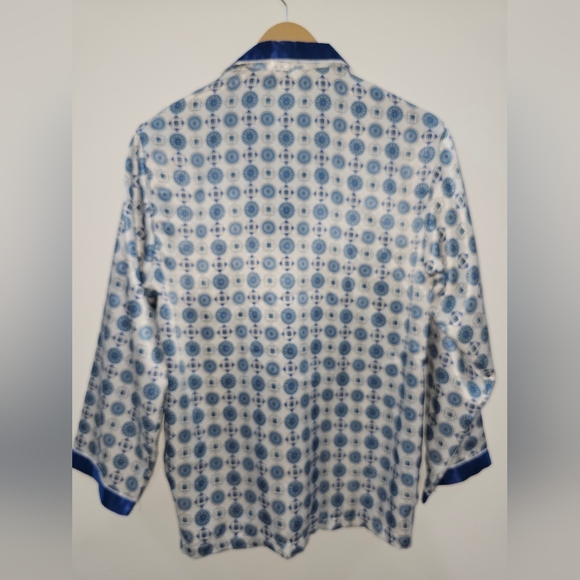 Vintage Graphic Geo Print Silk Pajamas Set Mens L Tile Print Blue Unisex EUC - Picture 4 of 12